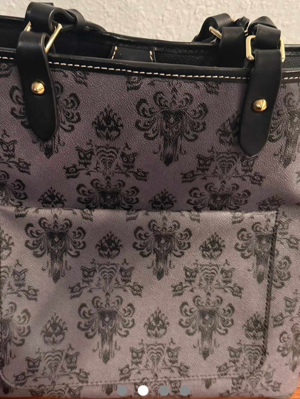 Dooney & Bourke Haunted Mansion Gray Damask Tote with Black Trim - Picture 2 of 4